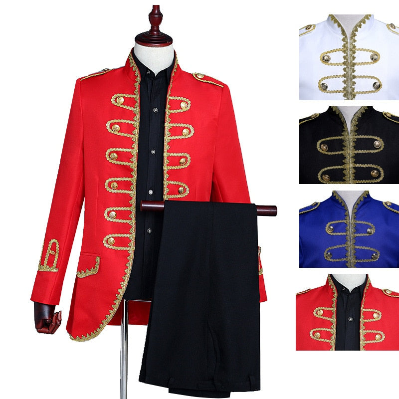 Men's Embroidery Slim Fit Wedding Stage Costumes Blazer Two Piece Suit